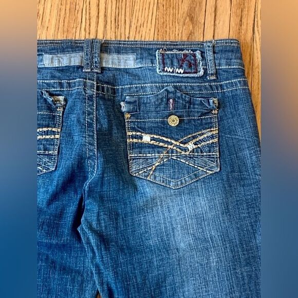 VTG 2000s y2K Hydraulic Metro Low Rise Flare jeans Dark Whisker Stretch 11/12 - Picture 7 of 12